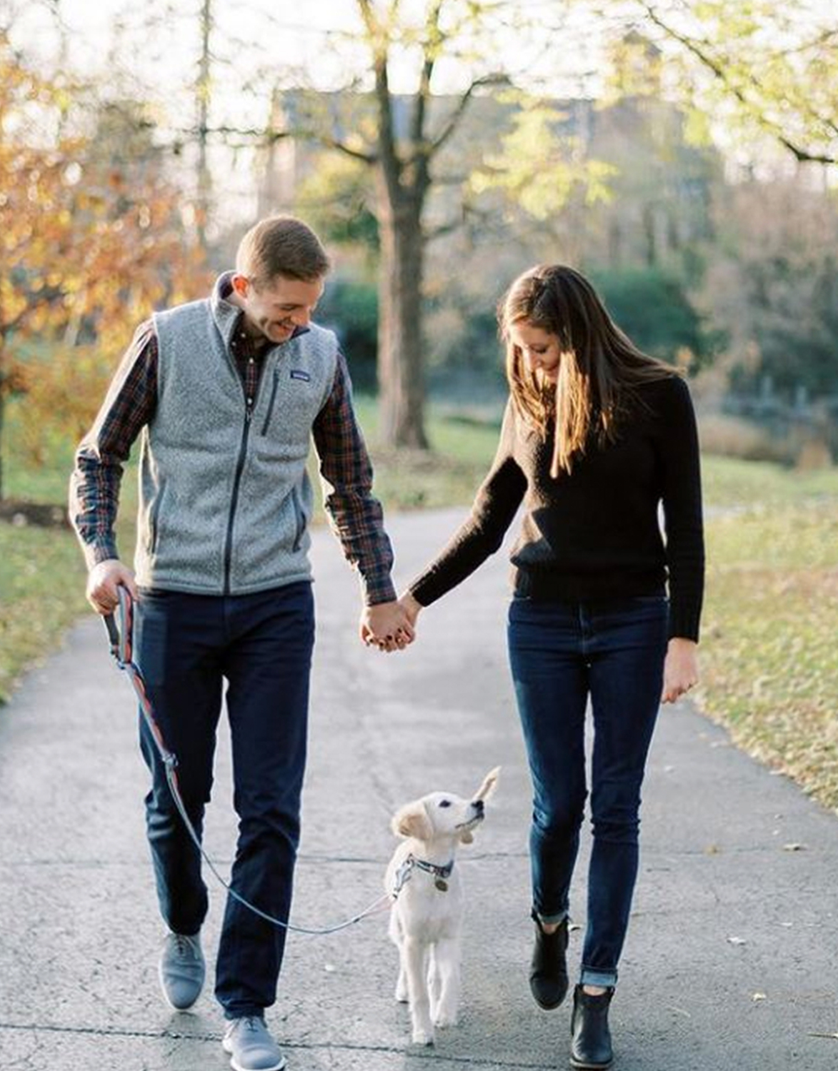 family with mini golden puppy